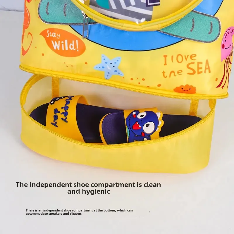 Children's Cartoon Swimming Bag Portable Beach Waterproof Dual Shoulder Bag Boys Girls Swimming Equipment Storage PVC
