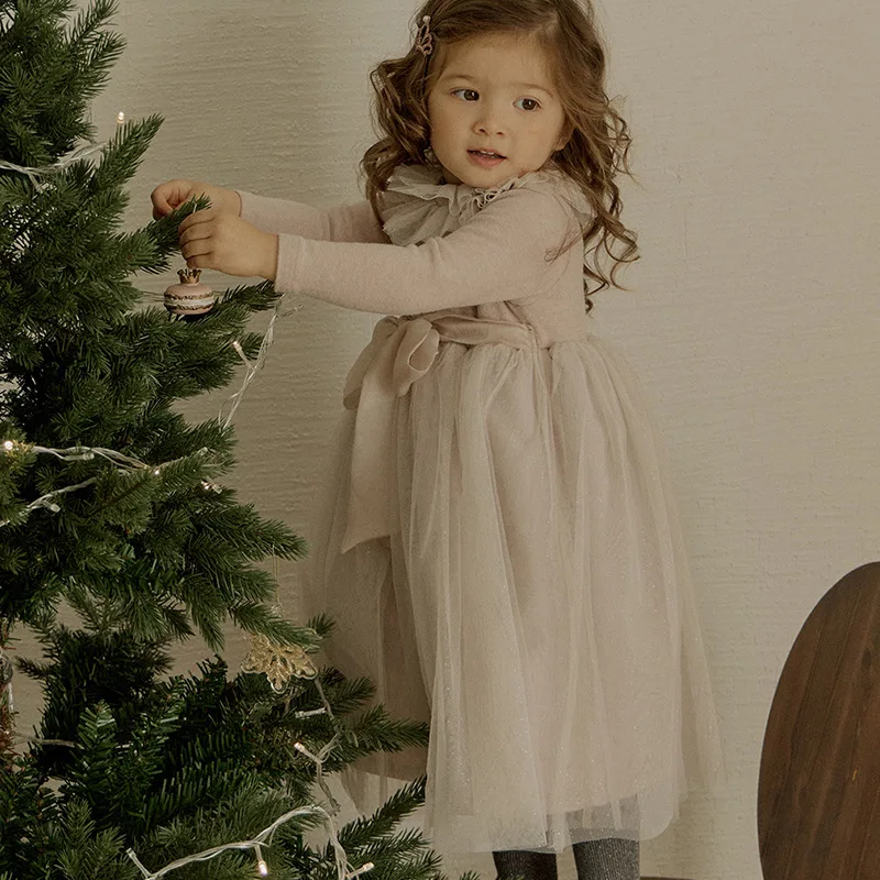 

Little Girl Tulle Tutu Dresses Winter Children Elegant Long Sleeve Dress Elegant Baby Princess Party Frock Kids Boutique Clothes