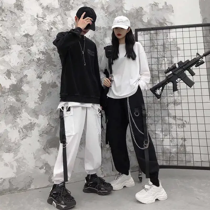 Black Sweatpants Gothic Harajuku Jogger Trousers Men Chains
