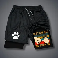 Funny Cat Print Running Shorts Men Sportswear Y2k Animal Pattern Gym Quick Dry Short Pant Summer Fitness Double-deck Short Pant 2