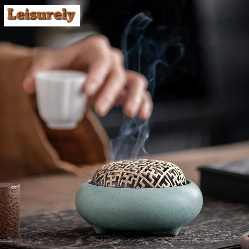 Three-legged Static Plate Incense Stove Ceramic Aromatherapy Furnace Sandalwood Agarwood Tower Incense Burner Tea Ceremony Craft