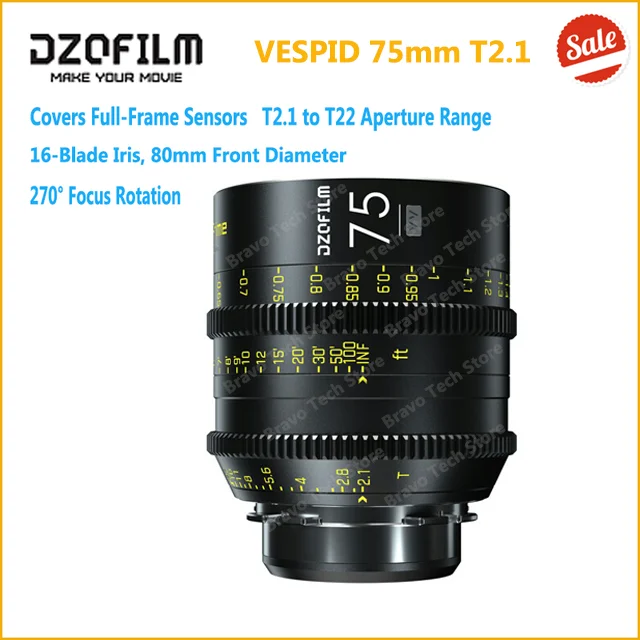 DZOFILM VESPID PRIME 16~125mm T2.1 8本 EF DZOFILM Vespid 16mm T2.8 Cine Prime Lens (FF/VV, PL/EF Mount, Feet