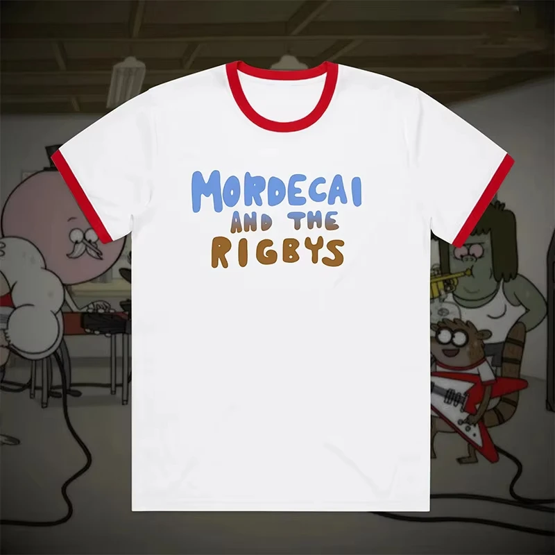 Regular Show Mordecai And The Rigbys Ringer T-Shirt, schnell trocknendes, atmungsaktives Freizeit-T-Shirt für Männer, Frauen, Kinder, Cartoon-Fans-T-Shirt