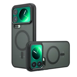 Luxury Black Frosted Magnetic Phone Case with Wireless Charging Translucent Cover for Xiaomi 14 Pro (Black)