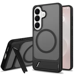 Luxury Matte Magnetic Phone Case with Magsafe and Foldable Stand Cover for Galaxy S23 Ultra (Black)
