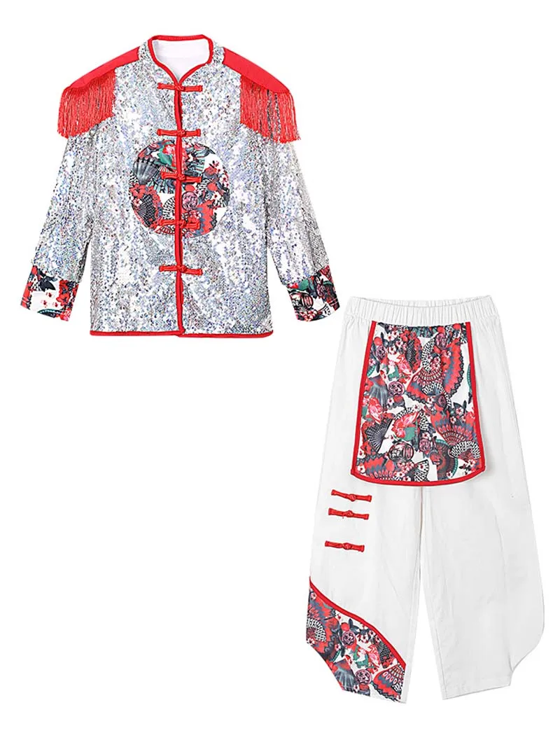 ZZL Street Dance Clothes for Boys K-pop Hip-hop Dance Children Clothes Sequin Stage Costumes Chinese Style Catwalk Performance