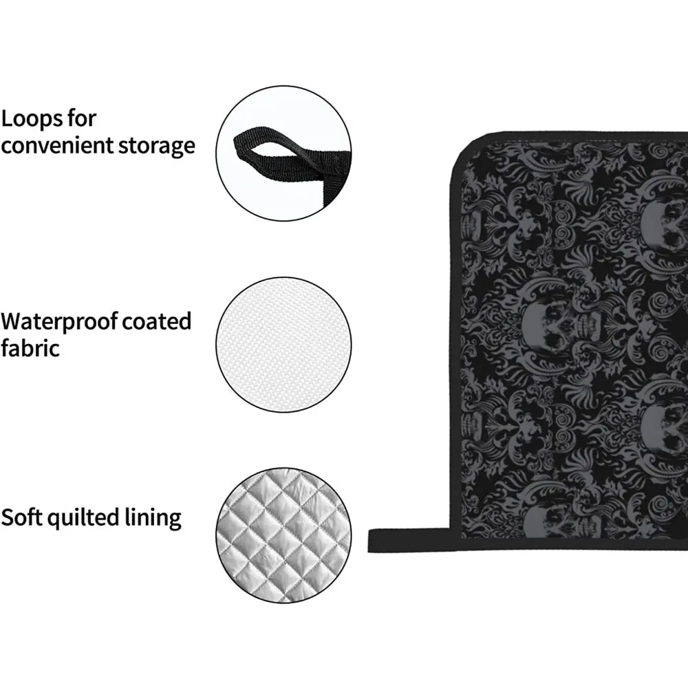 Oven Mitts and Pot Holders Sets Gothic Skull Flower 4 High Heat Resistant with Gloves and Hot Pads
