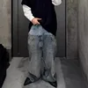 HKSH Spring Autumn New Men's Tide Punk Ripped Denim Pants Women's Spliced Double Layer Waist Baggy Jeans Streetwear Chic  HK3747 3