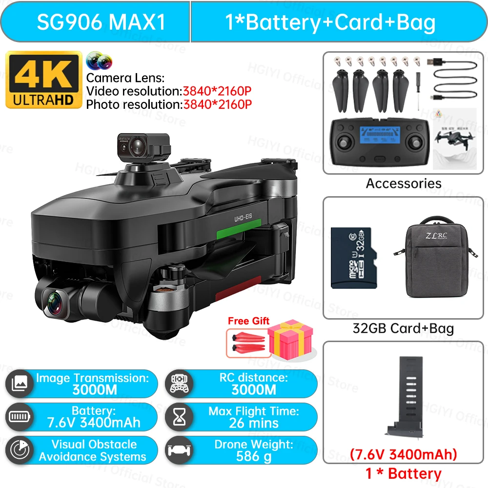 gopro drone HGIYI SG906 MAX2 5000mAH GPS Drone 4K Professional Camera with 3-Axis Gimbal 360 Obstacle Avoidance 906 MAX Brushless Quadcopter best drone with camera Camera Drones