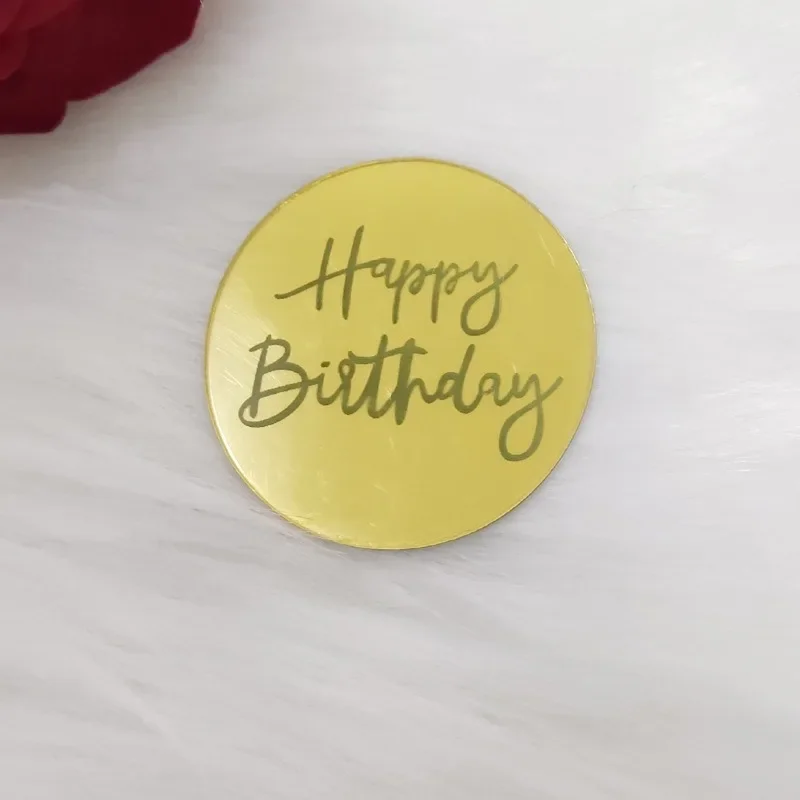 5pcs Acrylic Rose Gold Silver Happy Birthday Cake Topper Round Cupcake Toppers Wedding Party Dessert Cake Decoration Tools cake topper