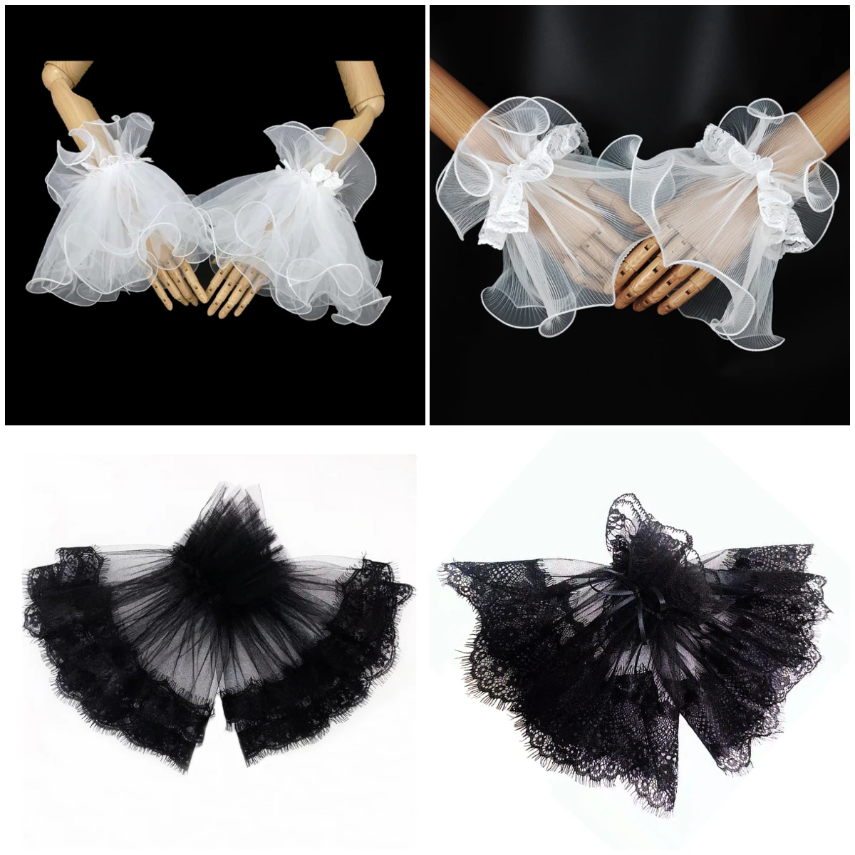 New Bridal Wedding Gloves Lolita Clothing Wrist Dress Up Detachable Fake Sleeves Hand Sleeve Fishnet Big Trumpet Sleeves y2k girl fake lace sleeve knitted ruffles cuffs lolita   white false sleeves cuffs detachable wrist warmer fingerless gloves