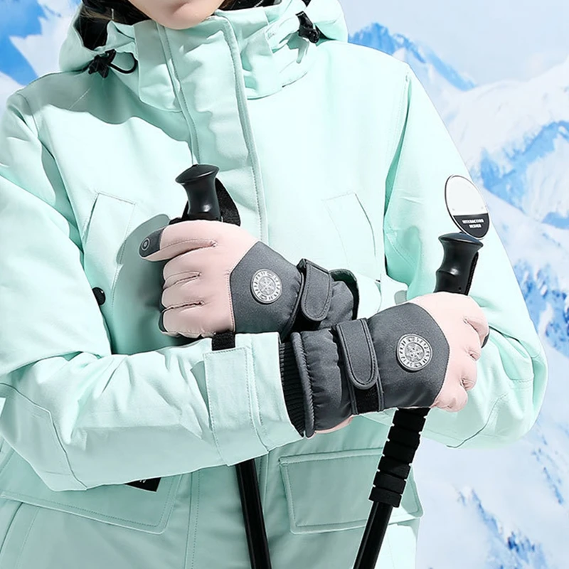 Windproof Warm Snow Gloves Skiing Hiking Cycling Winter Ski Gloves Unisex Snowboard Mittens Waterproof Thermal Fleece Guantes 2