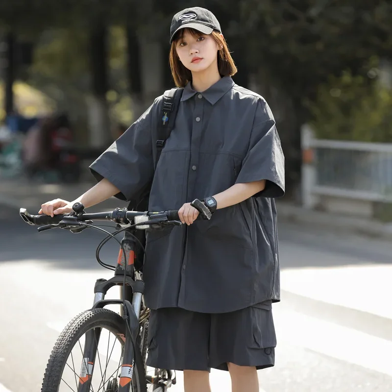 Ice Silk Quick Dry Women's Short Sleeves Basketball Uniform Men's Summer Thin Work T-Shirt Casual Sports Loose-Fit Shorts