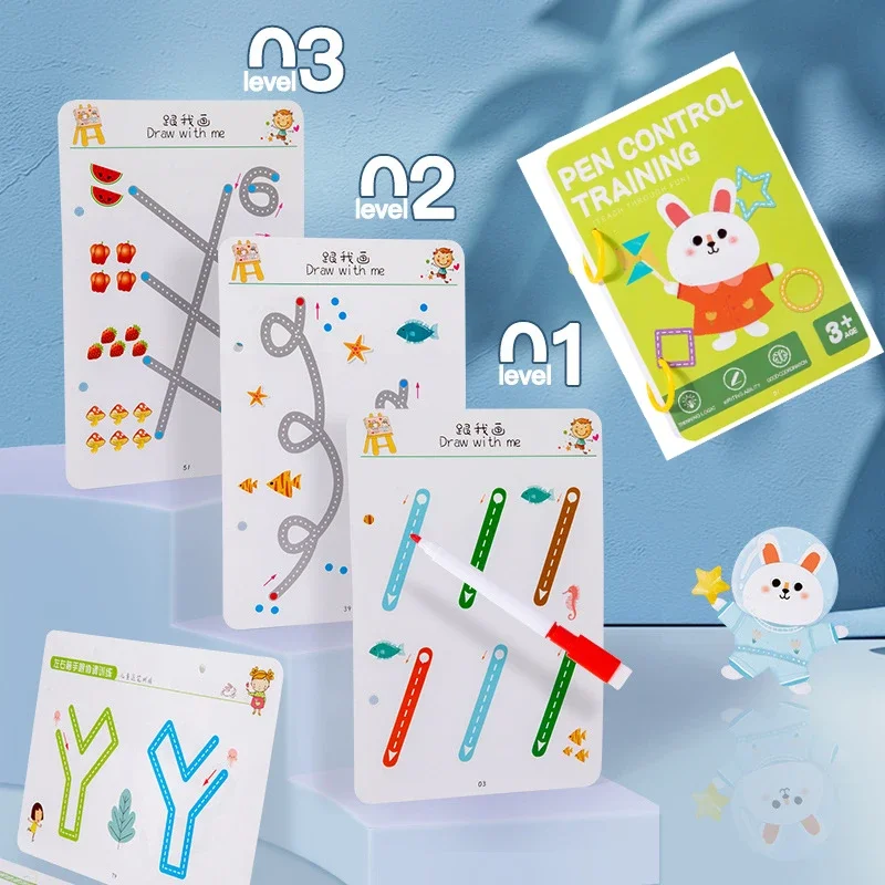 

Magic Practice Copybook Montessori Pen Control Training Book Magical Tracing Workbook Reusable Children Drawing Education Books
