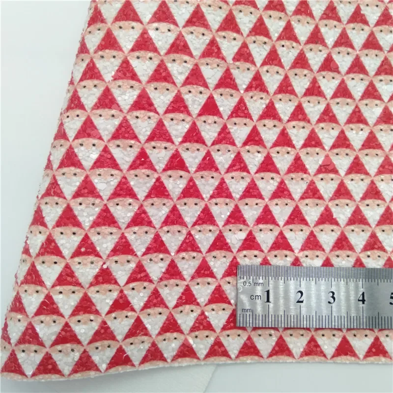 Red Glitter leather, Santa Claus Printed Glitter Fabric, Elks Snowflakes Printed Synthetic Vinyl Leather For DIY 21x29CM Q269