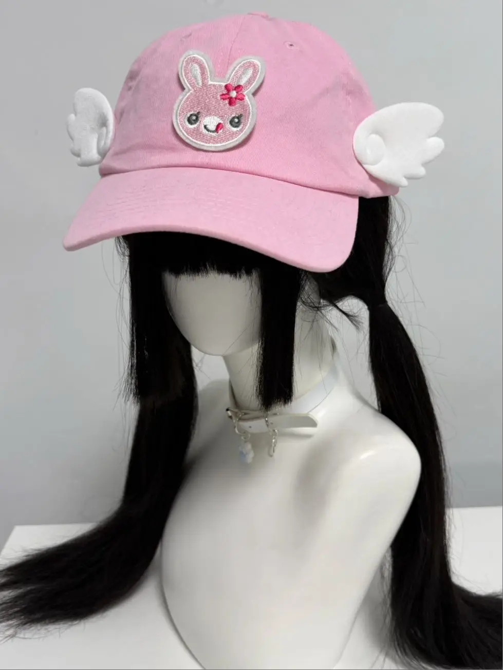 Japanese Cartoon Embroidery Angel Wings Patchwork Baseball Cap For Women Sweet Girl Pink Peaked Cap Y2k Accessories Hats Baseball Cap Women Hat
