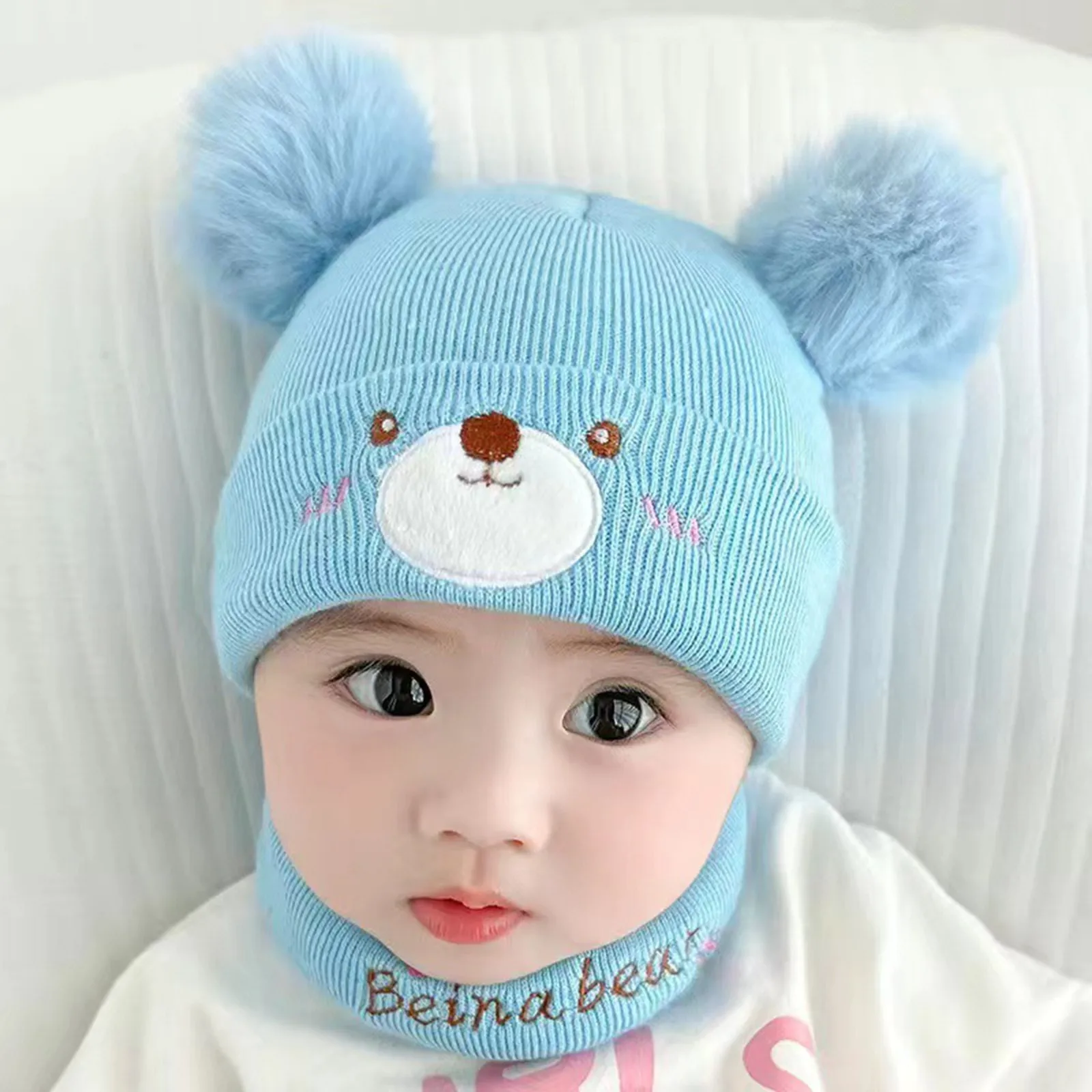 Baby Hat Kids Caps Baby Winter Hat Cartoon Children Knitted Hats Baby Thicken Fleece Caps With Neck Cute And Warm Hat Kids Warm Beanie Hats 아기모자