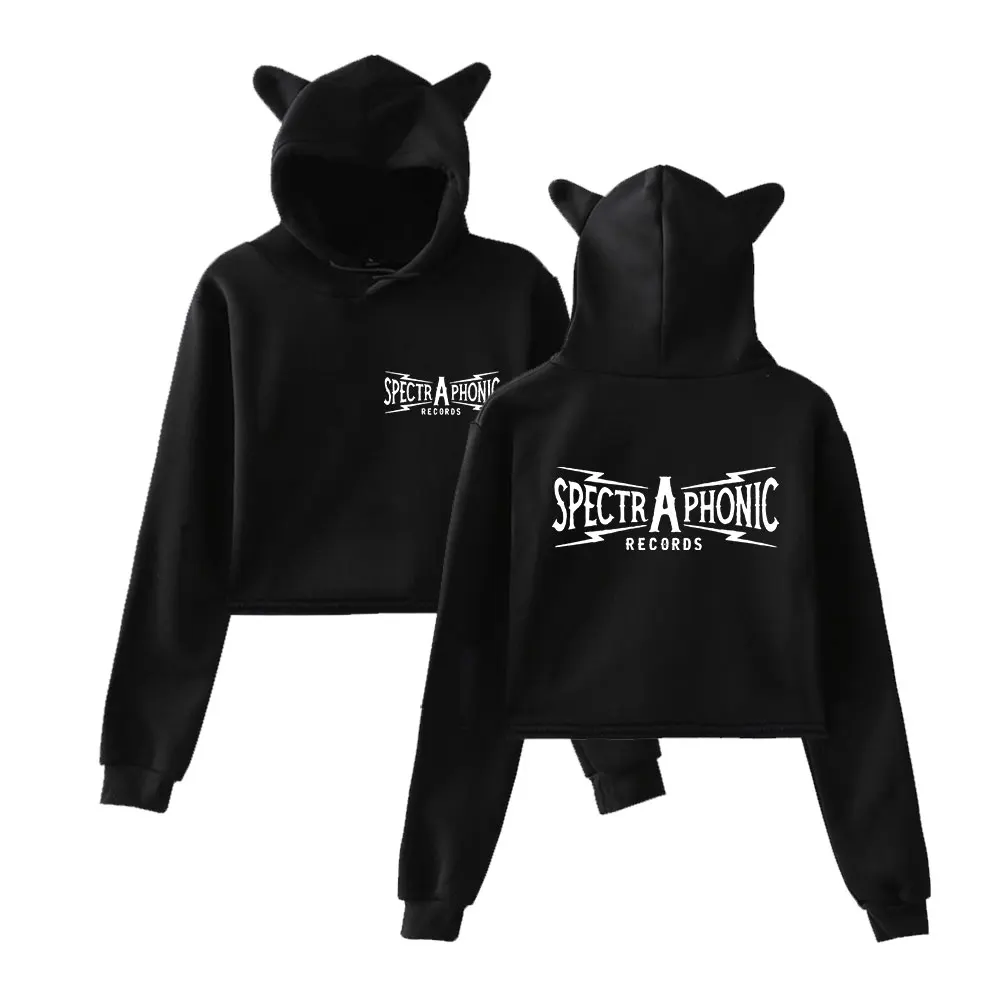 

Vera Sola Spectraphonic Cat Ear Hoodie Women Long Sleeve Cropped Sweatshirts Female Casual Streetwear Crop Tops