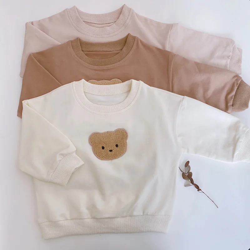 

2022 Spring Korean Baby Kids Sweatershirt Toddler Boys Girls Cute Little Bear Embroidered Tops Pullover Child Clothes