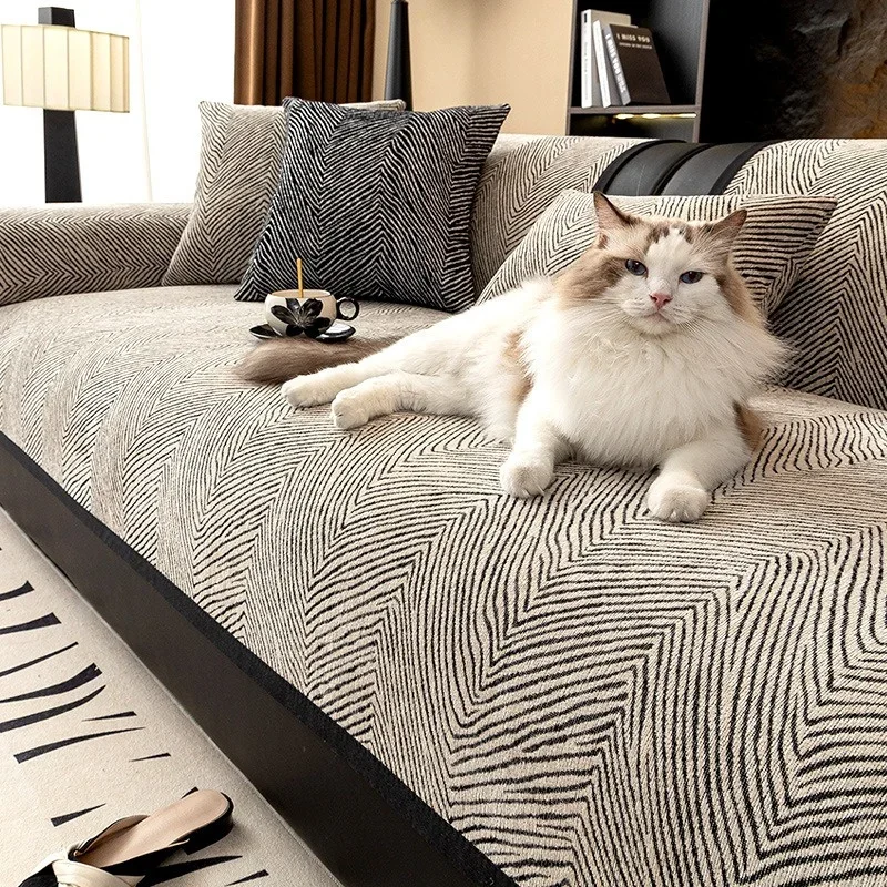 New Thicken Chenille Sofa Cover Soft Strip Anti-Slip Sofas Mat Couch Armrest Backrest Towel Furniture Protector for Living Room 2