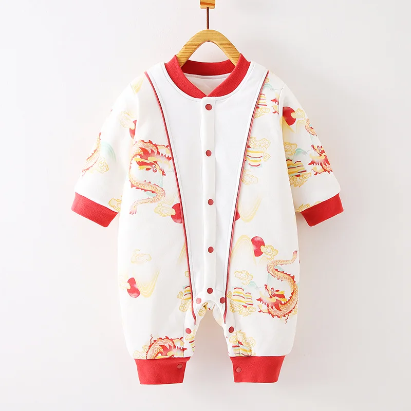 

Jenny&Dave Newborn baby jumpsuit with cotton in autumn and winter, 100 day baby New Year's celebration clothing, Chinese style N
