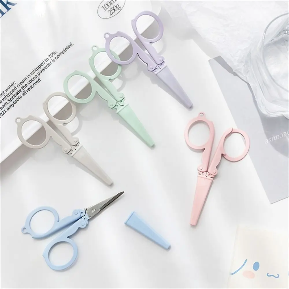 

Stainless Steel Folding Scissors Portable Morandi Color Key Chain Paper Cutter Kawaii School Stationary Scissors Handmade Tools