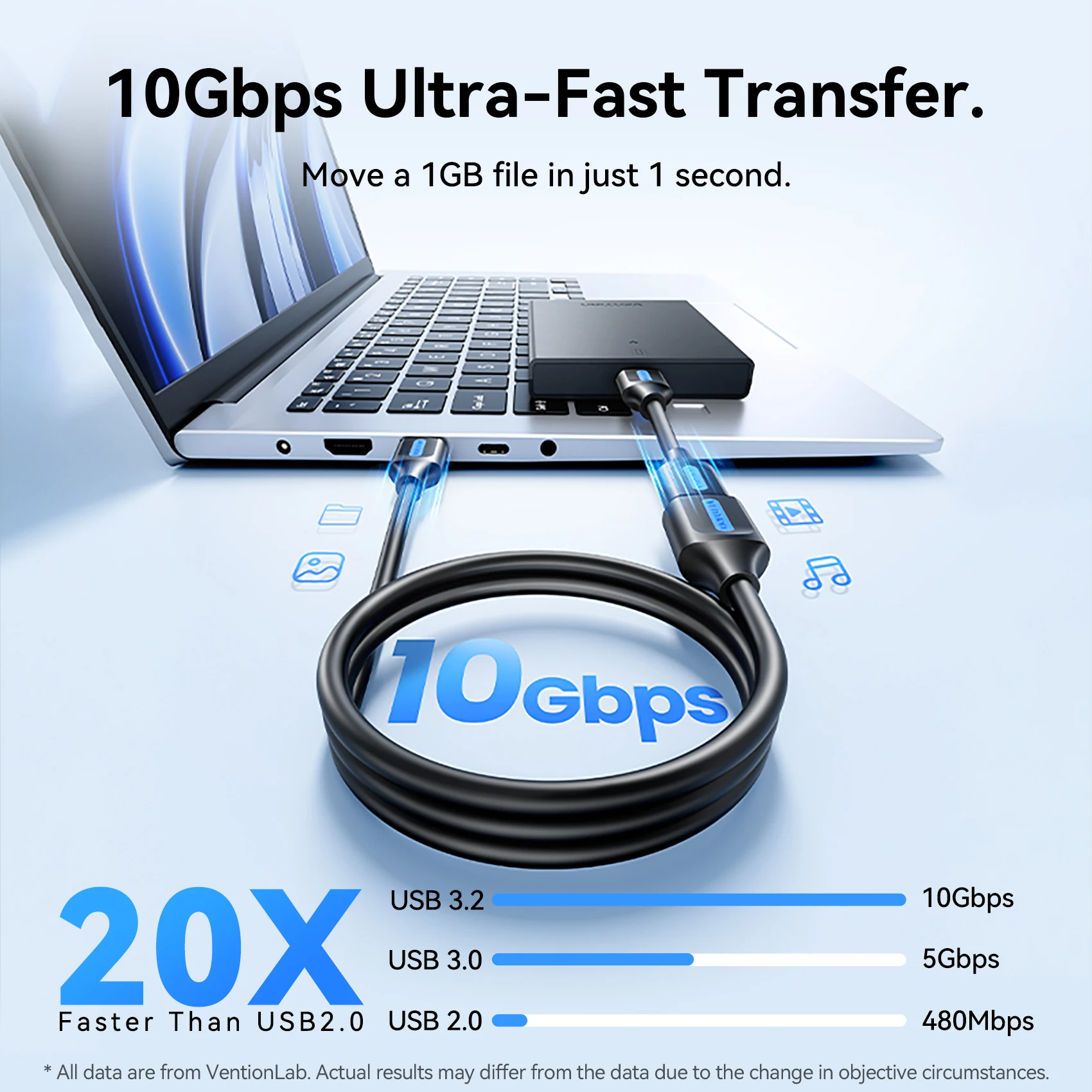 벤션 10Gbps USB 연장 케이블 USB 3.0 3.2 데이터 케이블 (SSD, Xbox, PC, USB 드라이브용) 고속 남성-여성 USB 연장 케이블