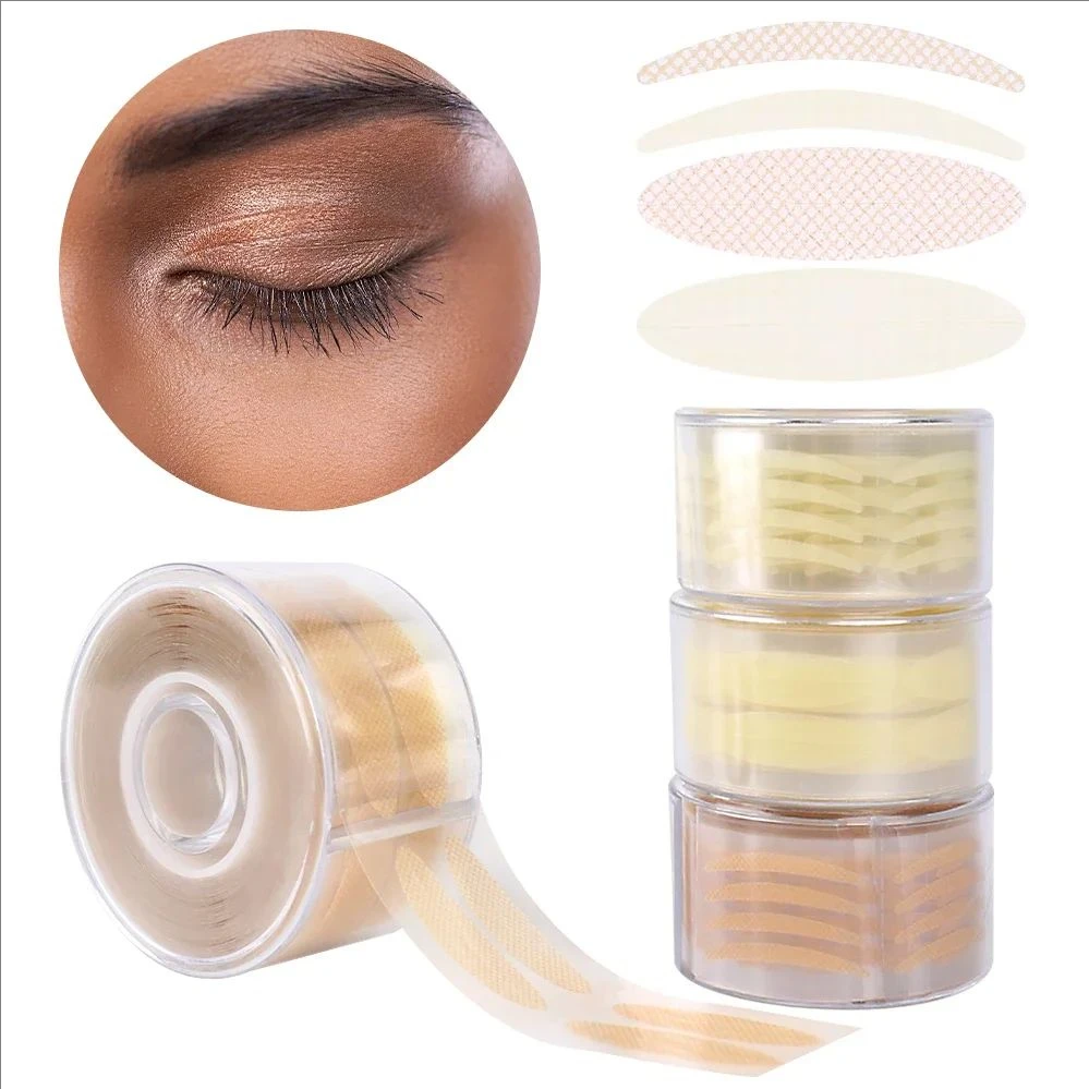 Double Fold Eyelid Tape Transparent Grey Beige Big Eyes Invisible Lace Mesh Fiber Self-adhesive Eye Patch Eyelid Double Eyelid Tape Sticker Makeup