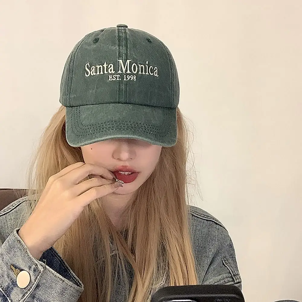 Vintage Letter Embroidered Baseball Cap Face Smaller Sun Protection Peaked Hat Sun Hat Couples