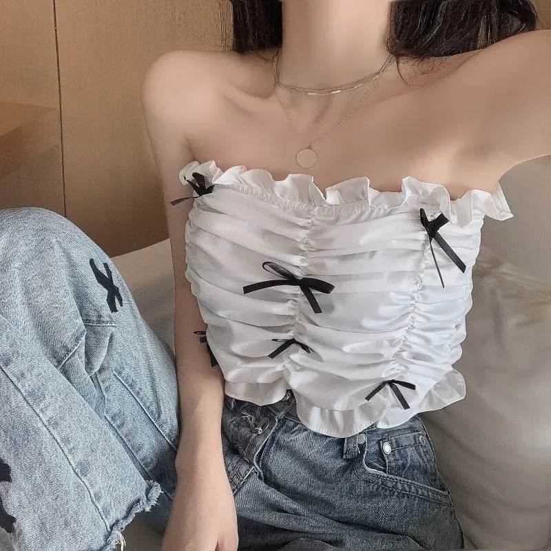 

Sweet Sexy Bowknot Drape Camisole Tops Women Tank 2023 Casual Solid Color Backless Knitted Vest Casual Corset Vacation Outfits