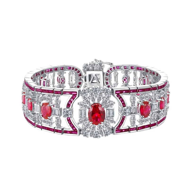 

2022 New 925 Silver 7 * 9 Red Treasure Bracelet Women's Luxury Inlaid Retro Temperament Advanced Feel Bracelet
