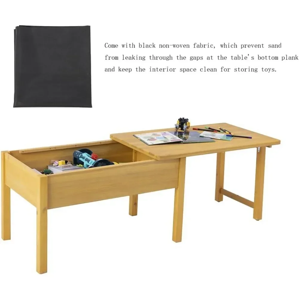Wooden Kids Sensory Tables with Folding Lid, Activity Table for Children, Elevated Play Tables with Storage for Indoor Outdoor