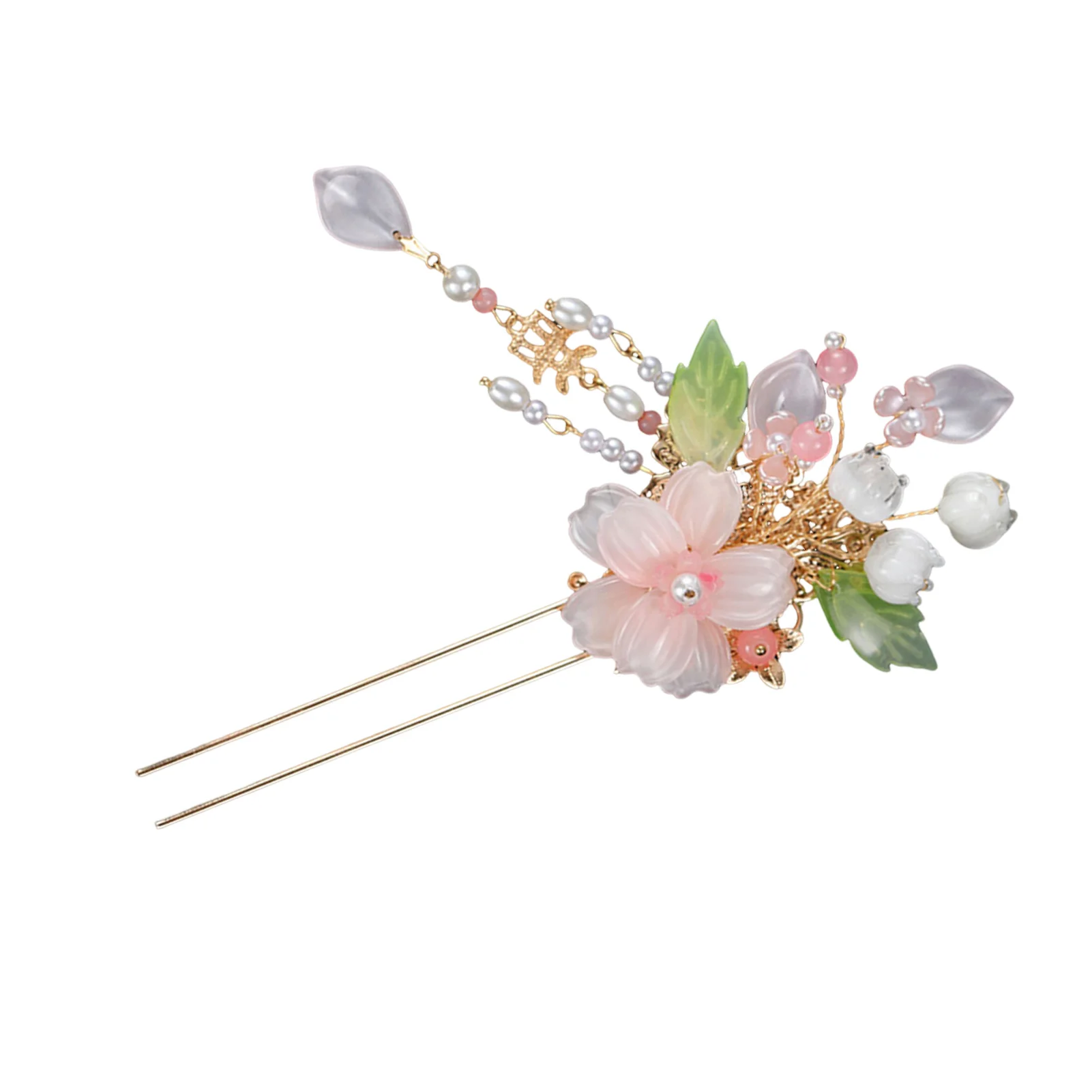 Chinesischen Stil Blume Quaste Haarnadel Vintage U Förmigen Pfirsich Blüte Perle Haar Stick Elegante Exquisite Hanfu Haar Zubehör – Detail 7