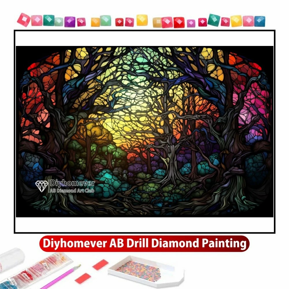 

Haunted Forest Stained Glass 5D DIY AB Diamond Painting Mosaic Art Cross Stitch Rhinestones Handmade Embroidery Home Decor Gift
