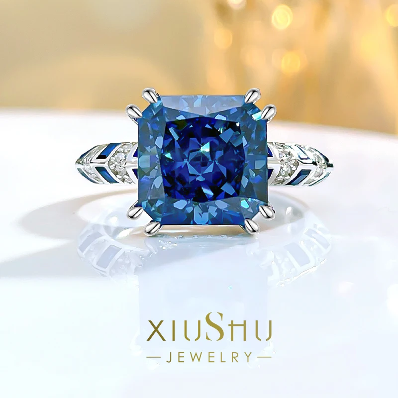 

Retro Style 925 Sterling Silver Sea Blue Treasure Ring Inlaid with Fashionable Niche and High Sense Female