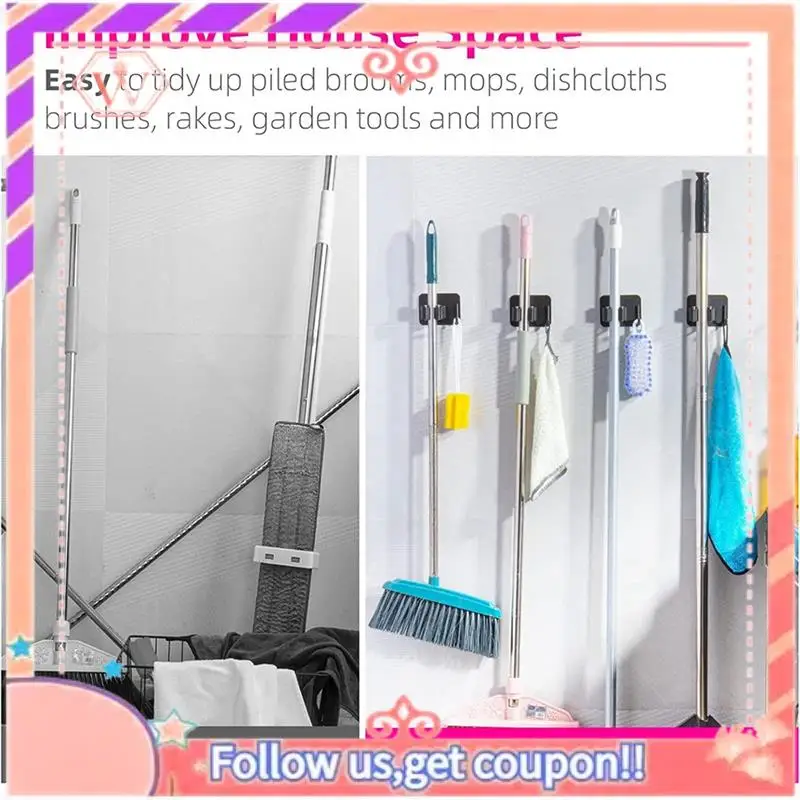 4Pcs Wall-Mounted Storage Hook Stainless Steel Mop Hanger Hook For Kitchen, Wardrobe, Bathroom