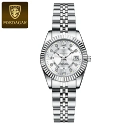 Luxury Elegant Women's Waterproof Stainless Steel Quartz Watch with Luminous Dial and Date Feature (780 Silver White)