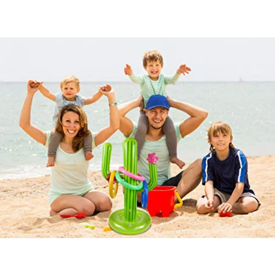 Inflatable Cactus Game Set Target Floating Swimming Ring Toss Includes Cactus, 4 Rings For Fiesta Party Accessor_voghion.com