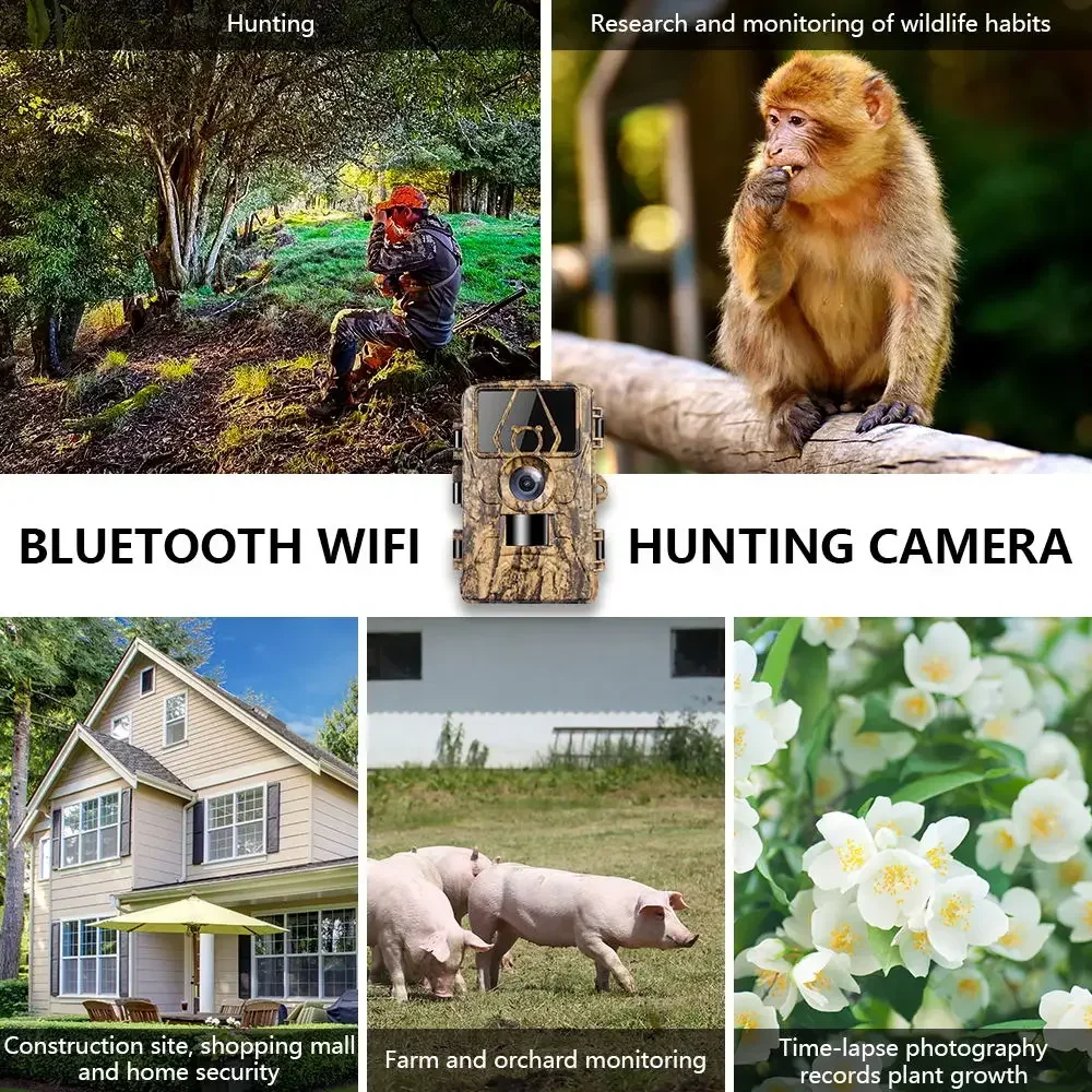 8K WiFi Waterproof Trail Camera PR801W 60MP Supports APP Viewing for Outdoor Animal Hunting Night Vision and Farm Monitoring