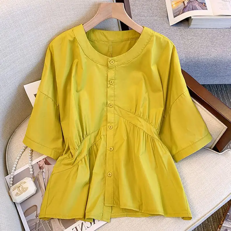 

Irregular Blouse Maternity Summer Solid Color Plus Size O-Neck Pregnant Woman Shirts Button Fly Pregnancy Shirt Loose Casual Top