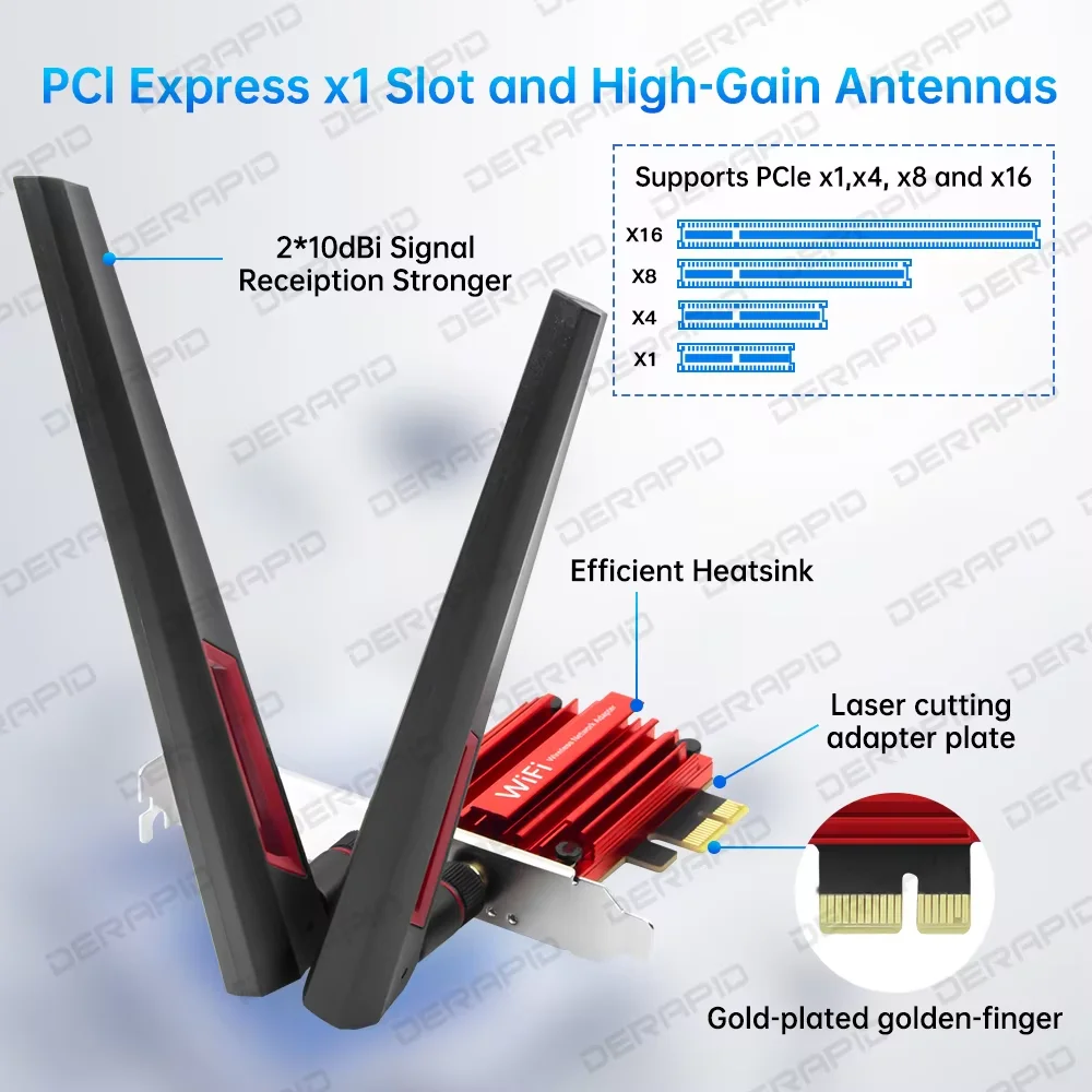 WiFi 7 BE6500 PCIe 네트워크 카드 MT7925 칩 블루투스 5.4 6500Mbps 고출력 안테나 무선 어댑터 (데스크탑 PC용, 윈도우 10/11)