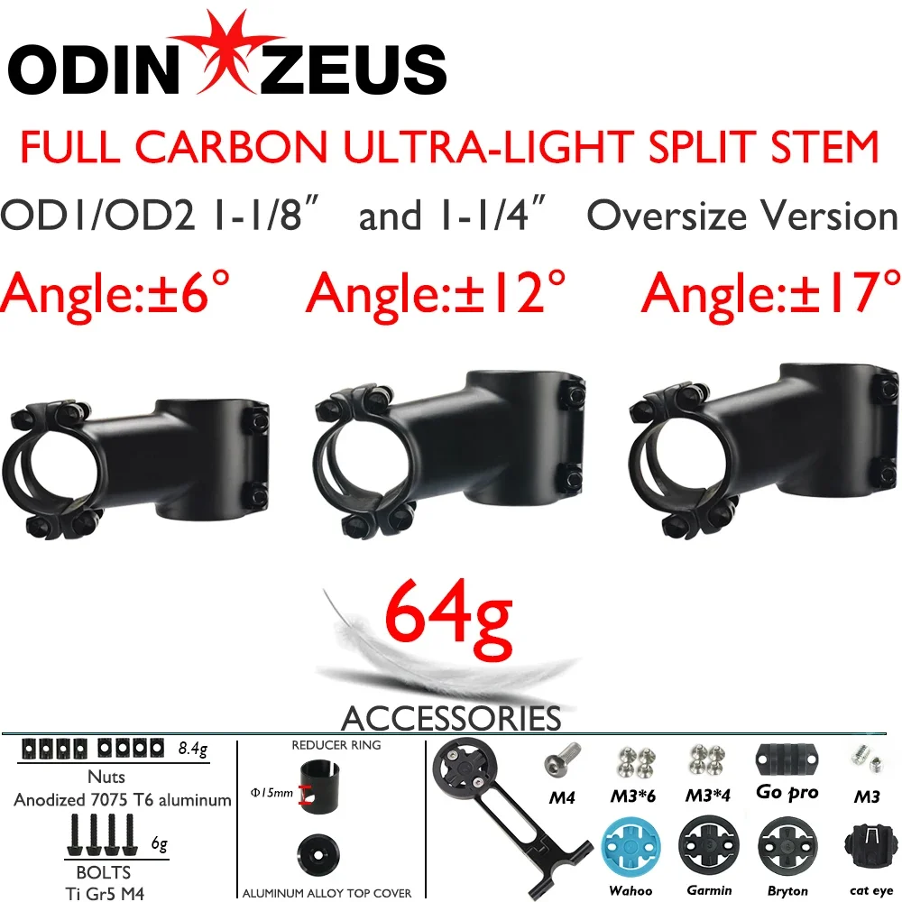 

Carbon Stem 6/12/17 Degree IX4 Road/MTB Bike Stem 60-120mm Fork Clamp Diameter 28.6/31.8mm Bicycle Computer Mount Stand