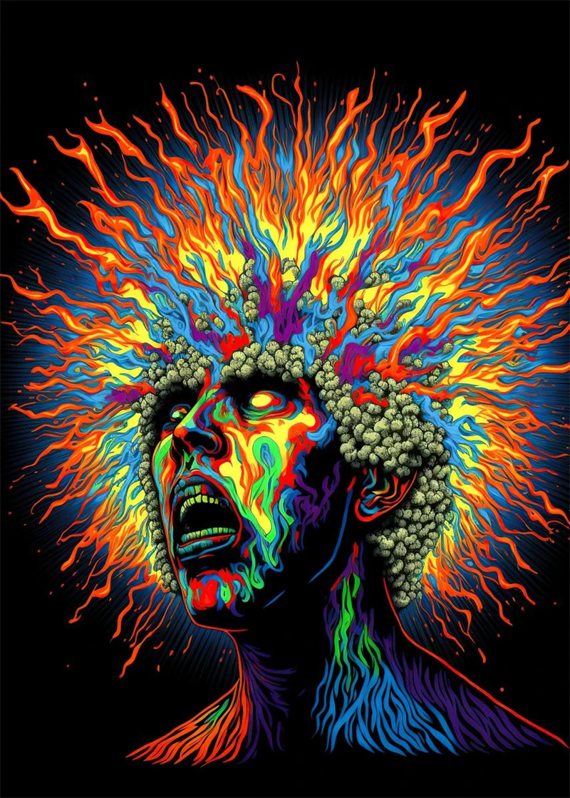 Pop Neon Colorful Cosmic Horror People Nature Brain Skull