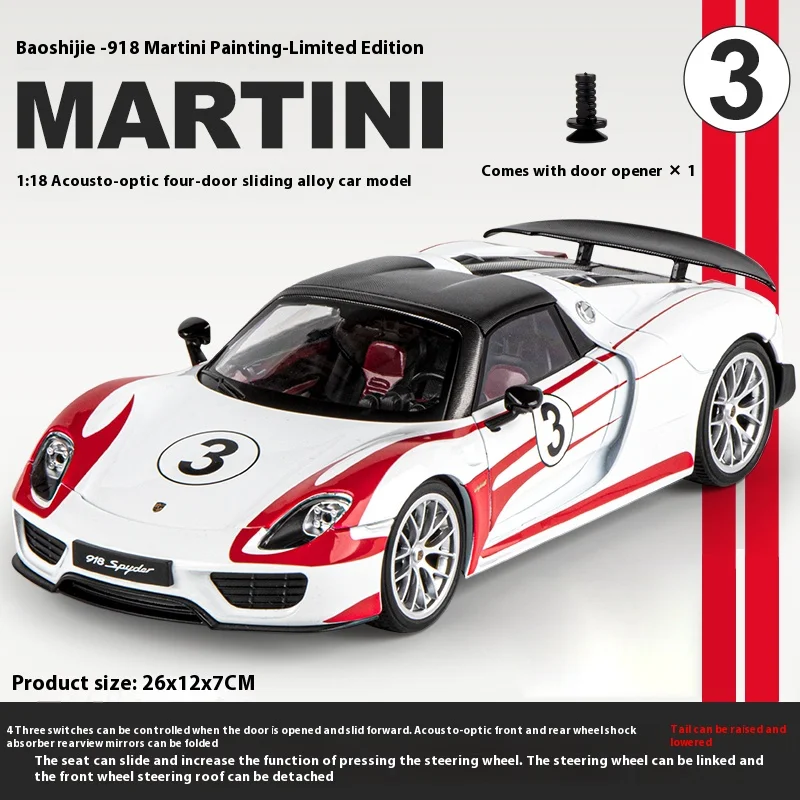 1:18 Porsche 918 Martini Painted Limited Edition Alloy Diecast Car
