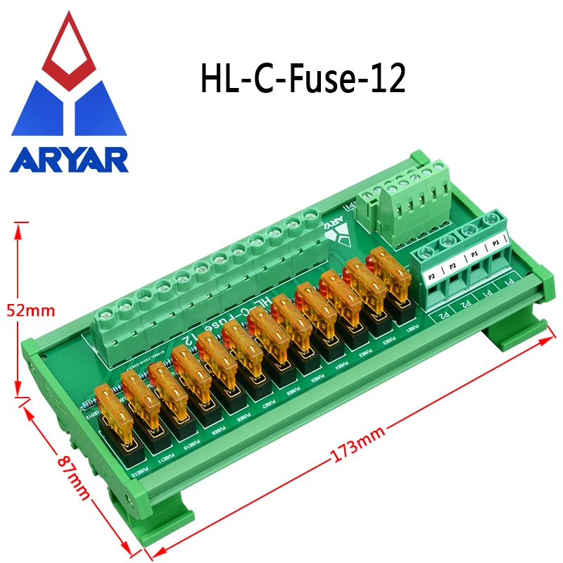 DIN Rail Mount Multi-Position Power Distribution Fuse Module, AC/DC 5-32V Capacity