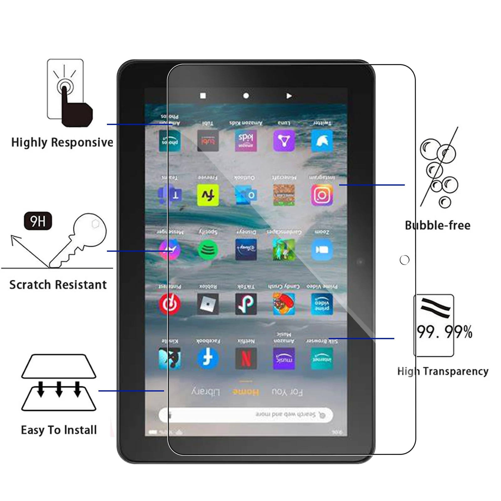 Screen Protector for Amazon Fire 7 2022/Fire 7 Kids 2022 (12th Generation,7 inch) Tempered Glass Anti-Scratch HD 9H Hardness 4