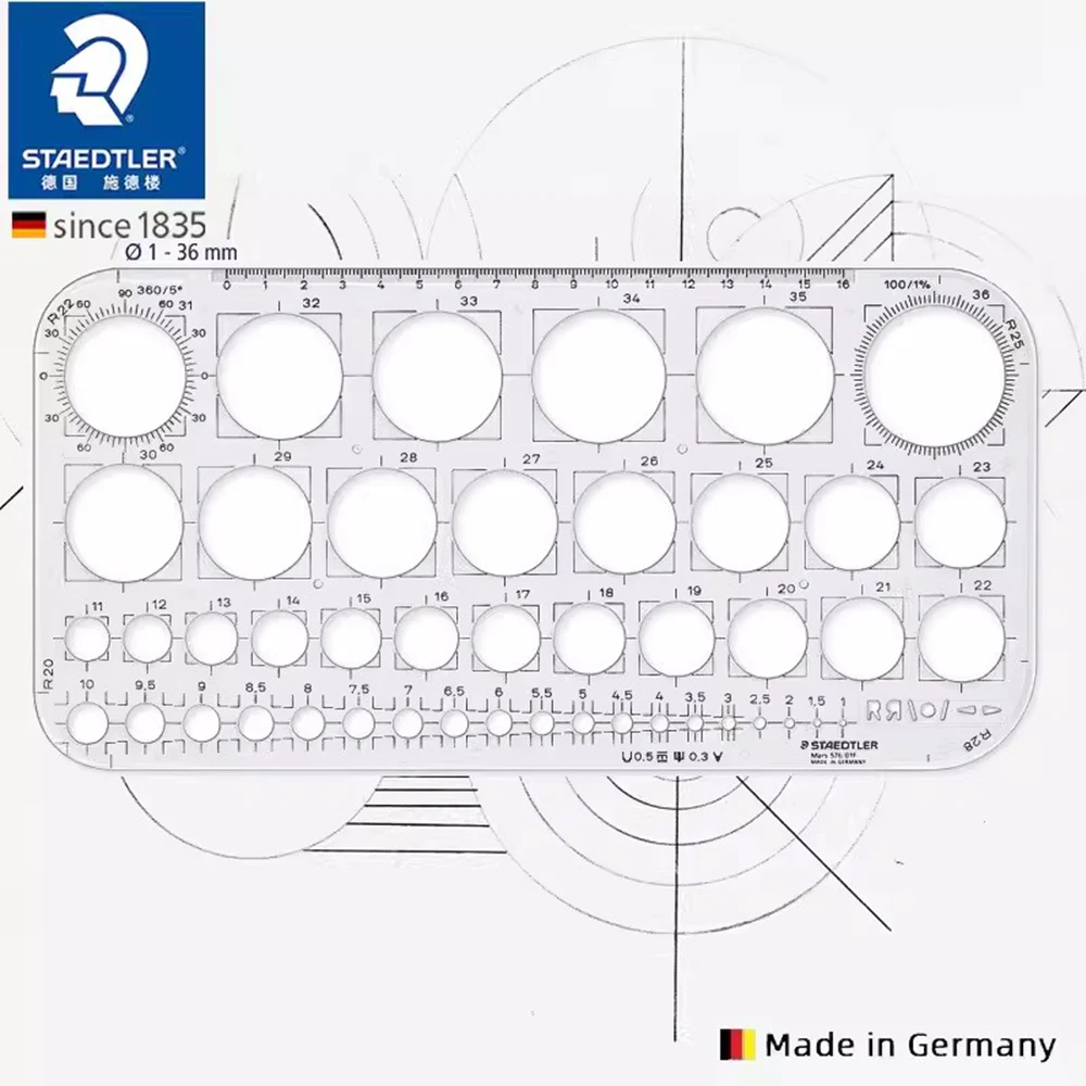 독일 STAEDTLER 눈금자 건축 드로잉 수학 템플릿, 원형 아트 문구 그리기, 눈금자 576 01F