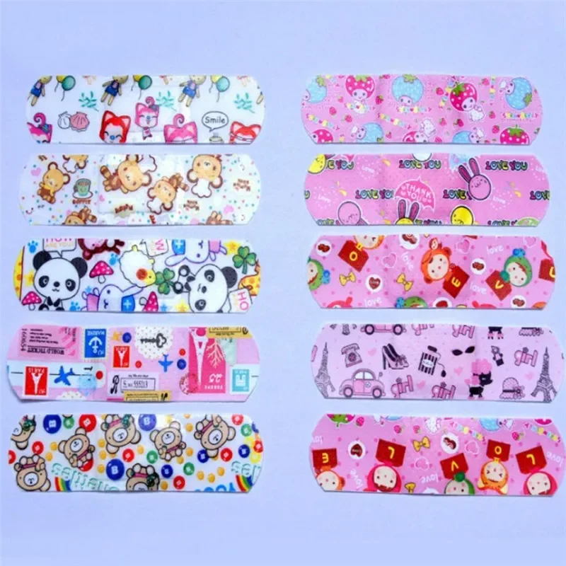 100pcs/lot Cartoon Patterned Curitas Adhesive Bandages Plaster Curved Patch Wound Strips Dressing Band Aid for Children Utensils 4