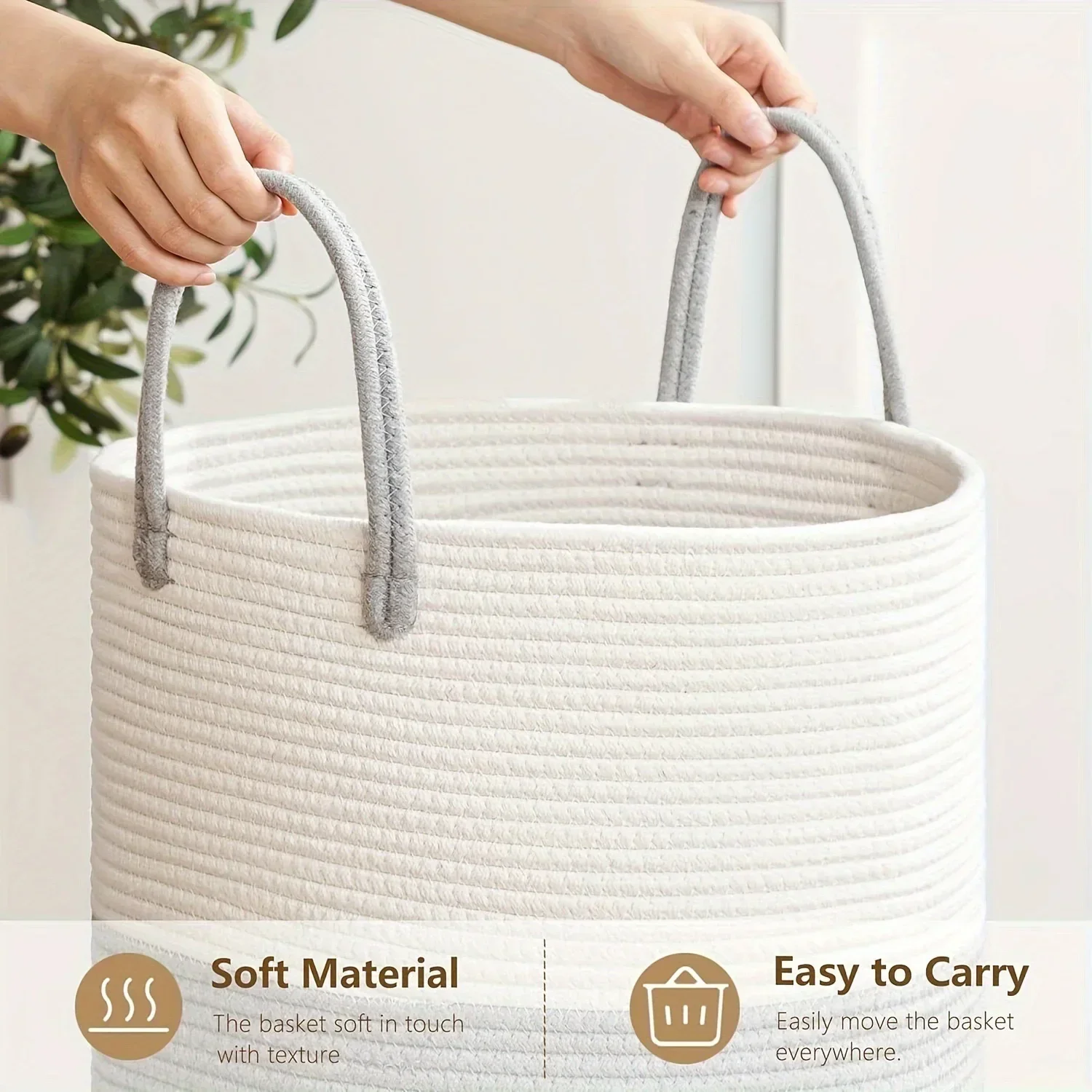 Cestino Portaoggetti Intrecciato In Cotone, 24x18 Cm, Con Manici – Perfetto Per Camera Dei Bambini, Bagno, Soggiorno, Per Organizzare Giocattoli, Biancheria O Cosmetici