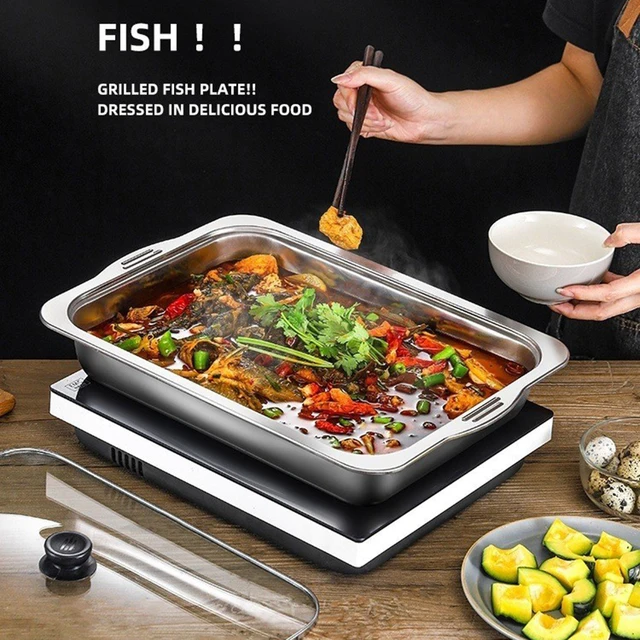 Large Capacity Stainless Steel Fish Deep Plate Both Gas and Induction Cooker BBQ Fried Beef Food Tray Seafood Dish Bbq Plate 2